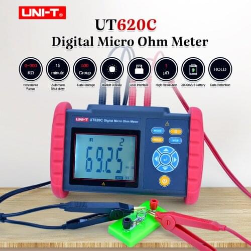 UNI-T UT620C Digital Micro ohm meter DC Low Resistance Meter Ohmmeter Equipotential Test Connectors/Motor Resistance Tester
