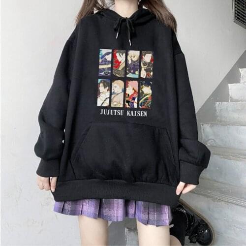 Vintage Y2K Japanese Anime Jujutsu Kaisen Hoodies Women Gothic Cartoon Sweatshirts Kawaii Pullovers Warm Hip hop Oversize Tops
