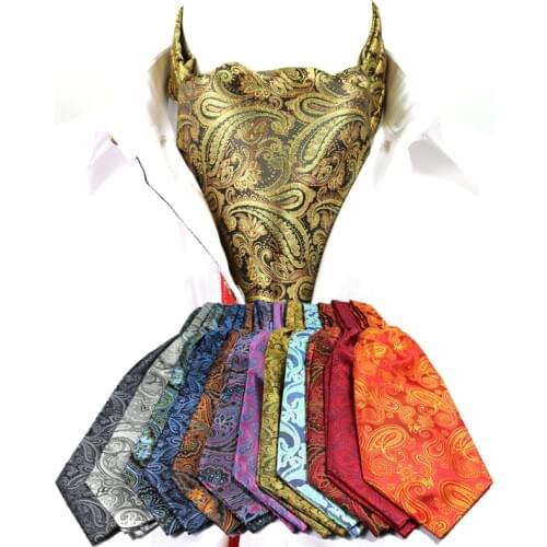 High Quality Men Vintage Polka Dot Wedding Formal Cravat Ascot Scrunch Self British style Gentleman Silk Neck Tie Luxury