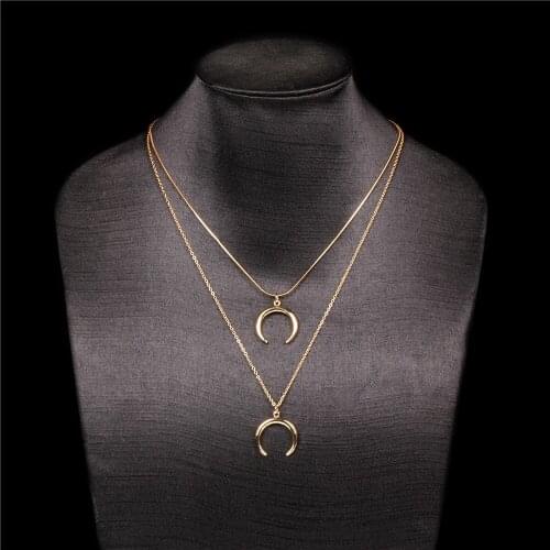 FACEINS Ins Fashion Necklace for Women Double-layer Moon Bud Pendant Horns Double-layer Necklace Clavicle Chain Neck Jewelry