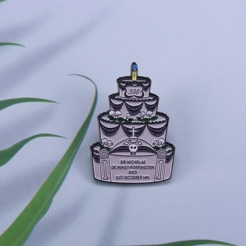 Death day tombstone cake pin Gothic art badge memorial gift
