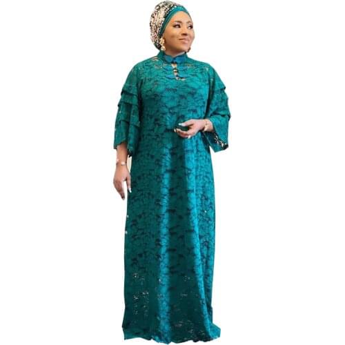 2021 Classic Design African Dresses Stylish Womens Dashiki Water-Soluble Tulle Lace Fabric Loose Long Dress + Inner Two Piece