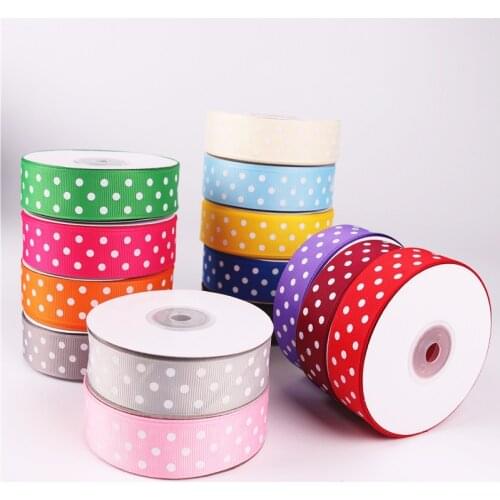 5Yards/Roll 11 colors Best quality Polka Dots Printed Grosgrain Ribbons ECO-Friendly For DIY Girls Hairbows 25mm