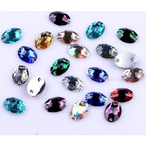7x10mm Oval Shape Sew On Rhinestones With Two Holes Ellipse Crystals Resin Beads Diamond Stones 50 pieces/pack