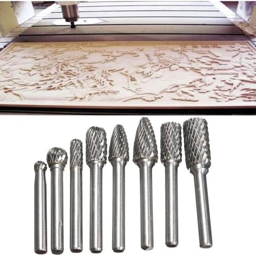 8pcs 6mm Shank Tungsten Carbide Carving Burrs Bit Double Cutter File Die Drill