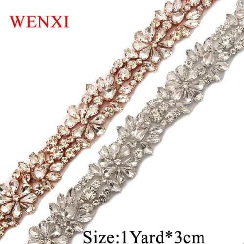 WENXI 10YARDS Rhinestone Applique Iron On Applique Trim For Wedding Dress Waistband DIY Bridal Gown Sash WX857