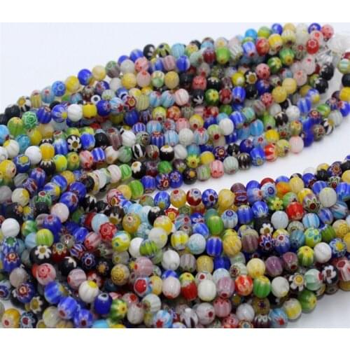 Handmade Lampwork Beads For Jewelry Making 4/6/8/10mm Round Loose Millefiori Flower Lampwork Bead DIY Bracelet Necklace Material