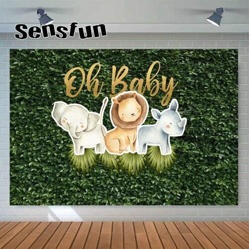 Sensfun Safari Jungle Birthday Party Backdrops For Photography Green Leaves Wall Animals Oh Baby Shower Newborn Boys Background