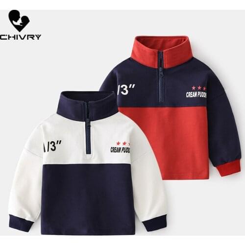 New 2021 Kids Autumn Pullover Zipper Sweatshirt Boys Fashion Patchwork Color Letter Print Stand Collar Hoodies Sweatshirts