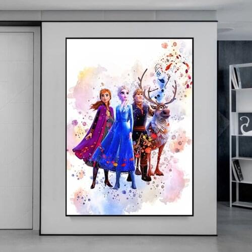 Disney Anna Elsa Canvas Painting Poster Watercolor Disney Princess FROZEN 2 and Prints Nursery Art Wall for Kids Room