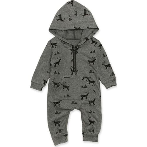 Focusnorm Infant Baby Boy 0-3T Cotton Hooded Reindeer Long Sleeve Romper Jumpsuit Clothes Outfit