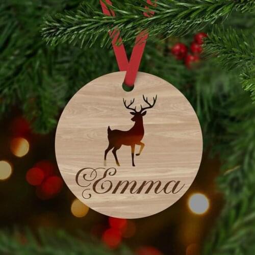 Personalized name Deer Christmas Tree Hanging ornament Xmas Decor Home Wedding Party Decoration cut Personalized Wood, Christmas