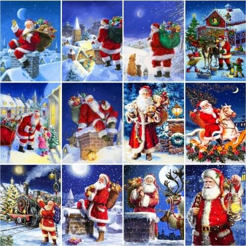 HUACAN DIY Painting By Numbers Snow Acrylic Unique Gift On Canvas Wall Art Picture By Numbers Santa Claus Figure For Living Room