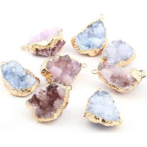 Natural Stone Quartz irregular shape Pendants Crystal Cluster Double hole connector for Jewelry Making DIY Necklace Accessorie