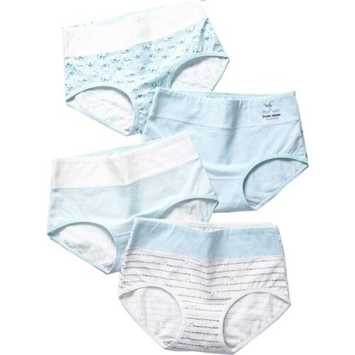 LANGSHA 4Pcs/set High Waist Panties Women Cotton Breathable Underwear Cute Print Seamless Briefs Sexy Soft Girls Underpants XXL