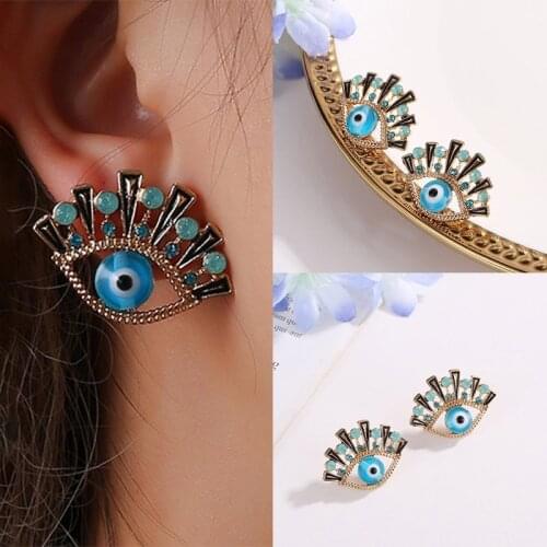 Personality Unique Gold Color Blue Eyes Women Stud Earrings Factory Wholesale