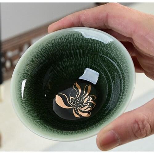 Lotus tea cup ceramic single Jianzhan teacup tea bowl accessories home decor Gold flower tea master cup Kiln change
