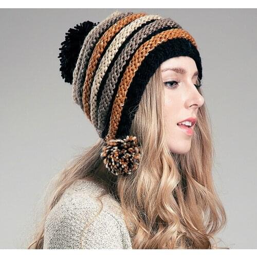 Cute Knitting Wool Ball Hat Women Girls Winter Warm Hats Female Ear Protection Crotchet Ski Beanie Cap czapka zimowa