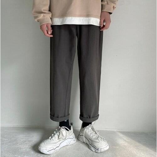 Man Loose Ankle-Length Trousers Mens Solid Color Straight Harem Pants Korean Streetwear Male Casual Winter Pants