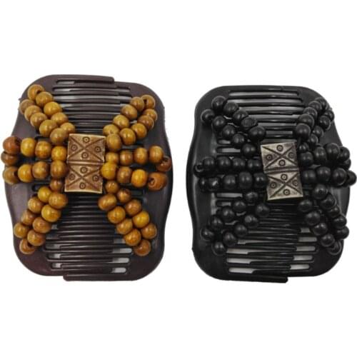 Fashion Magic Comb Wood Beads Double Combs Stretchable Elastic Women Headwear Hair Accessories C1FE