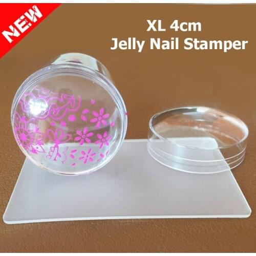2016 New XL 4cm Stamper Refill Head Clear Jelly Silicone Nail Art Stamping Scraper Set with Cap Polish Print Nail Template Tools
