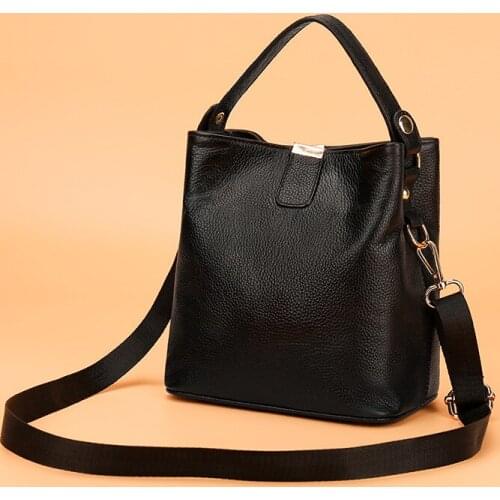 New Fashion Ladys Bucket Bag Top Layer Cowhide Handbag High Quality Women Shoulder Bag Cross body Bag Female Travel Bag