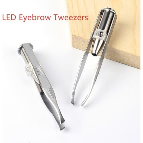 LED Eyebrow Tweezers Portable Stainless Steel Eyebrow Clip with Light Makeup Tools