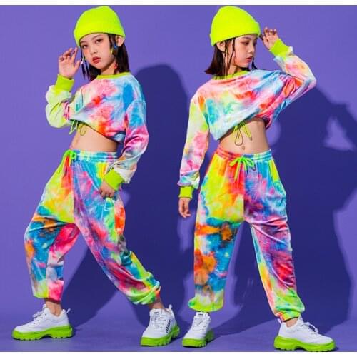 Multicolor Girls Outfits Velvet Sweatshirt Short Tops Coat Casual Pants Hip Hop Stage Show Jazz Girl Novelty Childrens Clothing