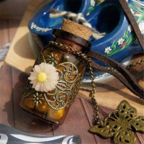 Vintage Butterfly Flower Pendant Necklace Sweater Chain Necklaces Pendants Carved Long Leather Cord Retro Cork Wishing Bottle