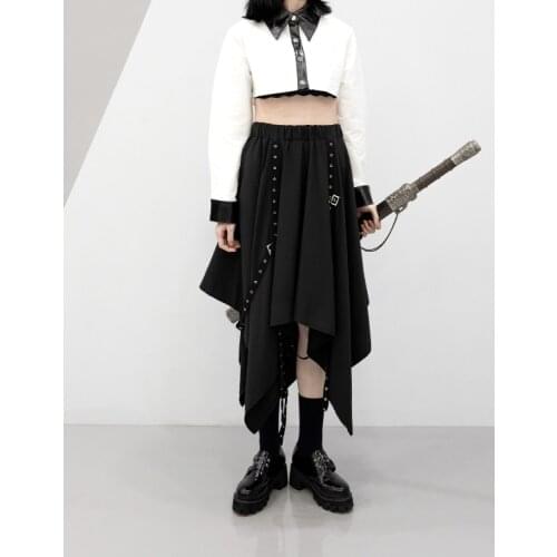 Y2k Skirt Irregular Skirt Girls New Dark Tie Street Punk Wind Weave Buckle Medium-length Skirt Gothic Skirt Long Skirt
