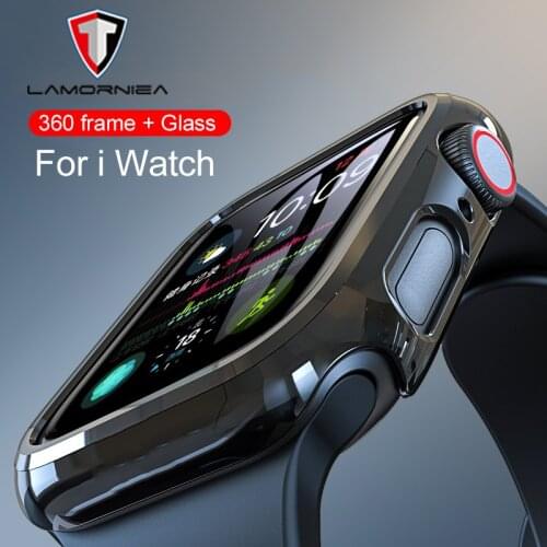 Lamorniea Tempered Glass For Apple Watch 44mm 38mm 42mm 40mm Series 6 5 4 3 2 1 Full Cover Curved Edge Frame Screen Protector