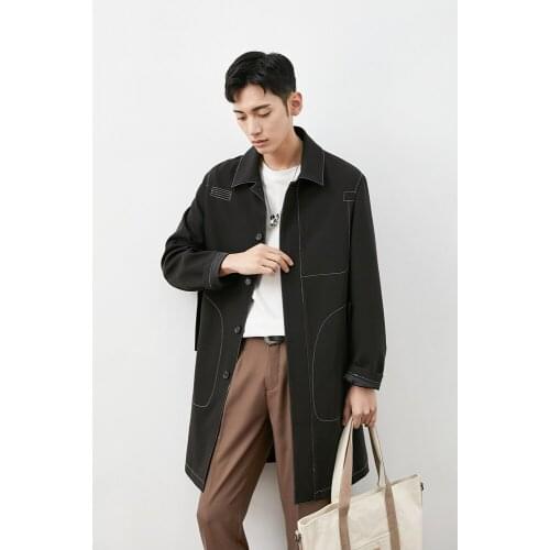 S-6XL 2021 NEW Mens clothing Catwalk Contrast bright line windbreaker medium length loose casual Trench Coat plus size costumes