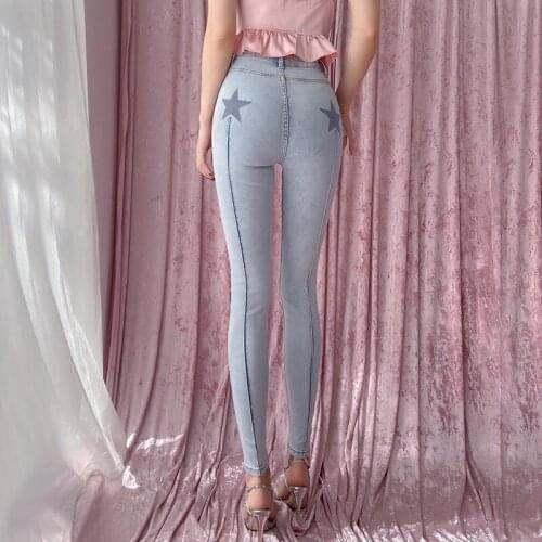 2021 NEW Women Star Print Sexy Pencil Jeans A343