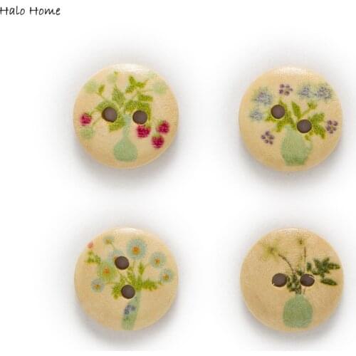 50pcs 2 Hole Vase Flowers Natural Round Wood Buttons Sewing Scrapbooking Decor Home Clothing 15mm