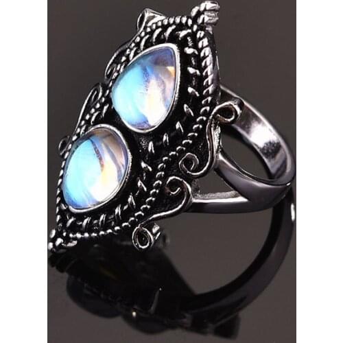 925 Vintage Thai Silver Moonstone Ring for Women Jewelry Wholesale Size 6-10