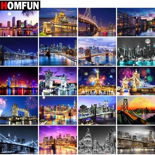 HOMFUN Full Square/Round Drill 5D DIY Diamond Painting "City Night Scenic" 3D Diamond Embroidery Cross Stitch Home Decor Gift
