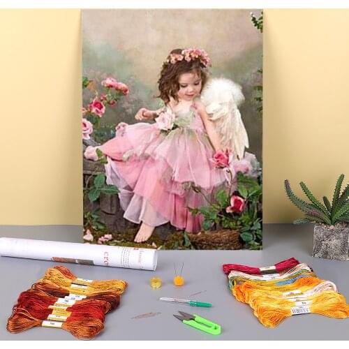 Angel Girl Landscape Printed 11CT Cross Stitch Kit DIY Embroidery DMC Threads Handicraft Craft Handmade Handiwork Needle