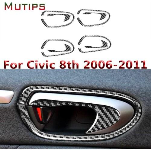 Mutips Car Door Handle Bowl Trim Frame Cover 8pcs/set Carbon Fiber Sticker For Honda Civic 8th Gen 2006 2007 2008 2009 2010 2011