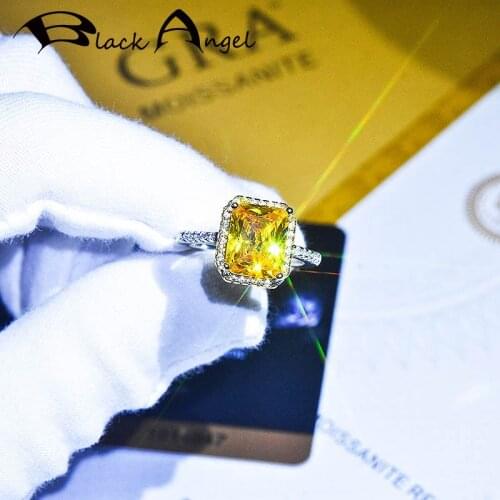 BLACK ANGEL Classic Princess Square Pink CZ Gemstone Luxury Citrine 925 Silver Adjustable Rings for Women Fashion Jewelry Gift