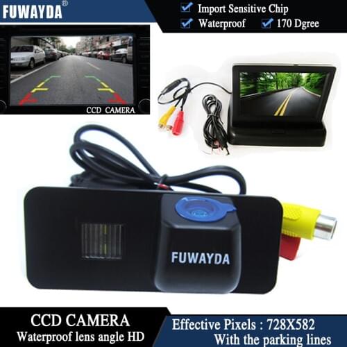 FUWAYDA Color CCD ChipCar RearView Camera for VW Phaeton Scriocco Golf4 5 6 MK4 MK5 EOS Lupo Beetle+4.3Inch foldable LCD Monitor
