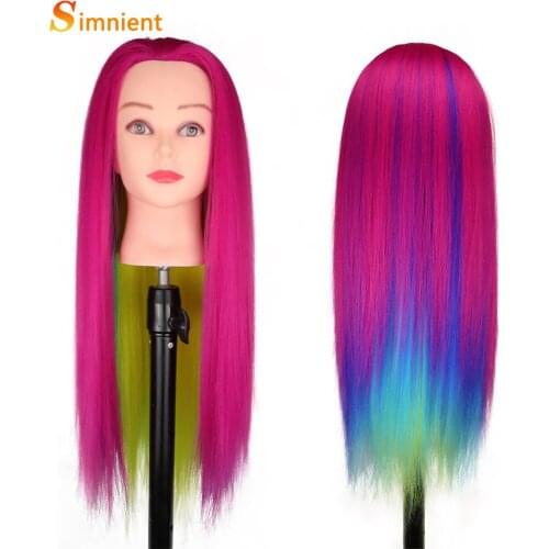 28Inch Colorful Mannequin Heads Rainbow Long Synthetic Fiber Hair Training Head For Professional Hair Styling PracticeDoll Heads