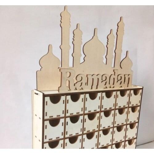 Wooden MDF Drawer Eid Ramadan Mubarak Advent Calendar Muslim Islamic Decorations Ornament Party Supplies Dropshipping