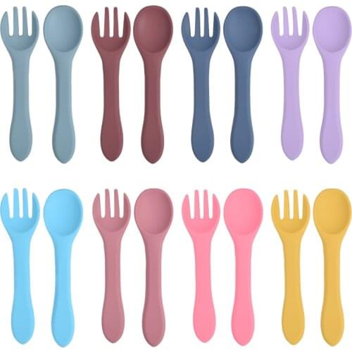 Baby Spoon Fork Food Grade Silicone BPA-Free Material Feeding Dishes Dishwasher Safe Feeding Set Easy To Rinse Tableware