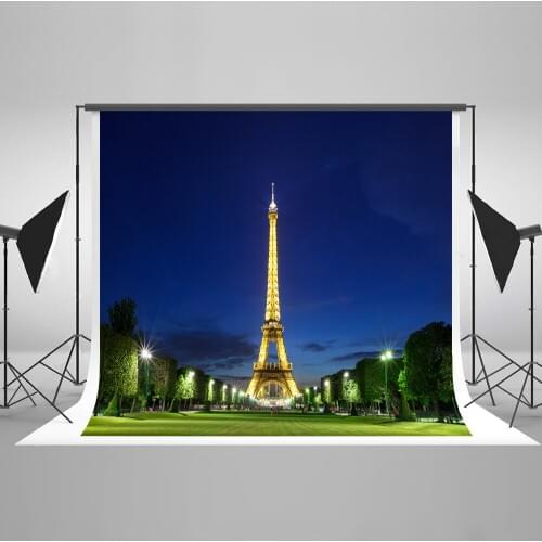 VinylBDS 5x7FT Eiffel Tower Photography Backdrops Custom Made Night City Party Backdrop Photography Wedding Scenic Backdrops