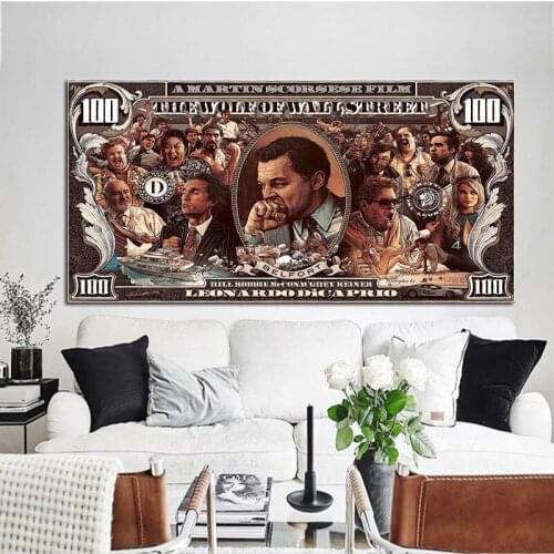 Graffiti Street Money Art 100 Dollar Canvas Painting Poster and Print Wolf of Wall Street Pop Art for Living Room Decor Unframed