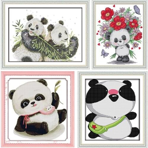Joy Sunday Embroidery Needlework Thread Gift Two Pandas Cross Stitch Kits Stamped Animal 11CT 14CT Print Handmade Counted Fabric