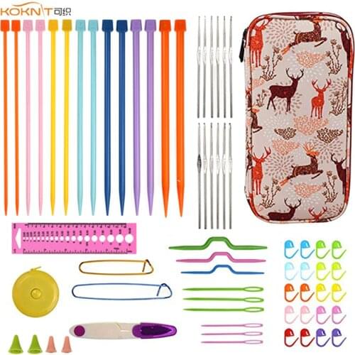 KOKNIT Knitting Needles Hooks Set 14pcs Straight Knitting Needles 12pcs Small Lace Crochet Hook Needles Sewing Kit with Cute Bag