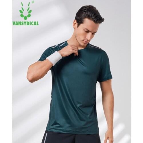Vansydical Mens Printed Running Tops Short Sleeve Tennis Training Jerseys Quick Drying Reflective Fitness Gym Shirts
