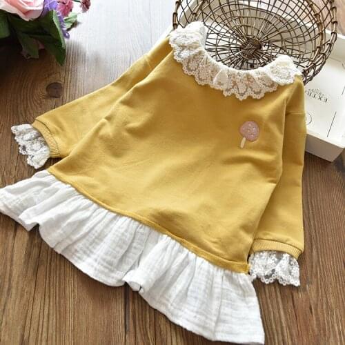 2021 autumn new childrens clothing Korean girls lace splicing long sleeve dress childrens baby shirt