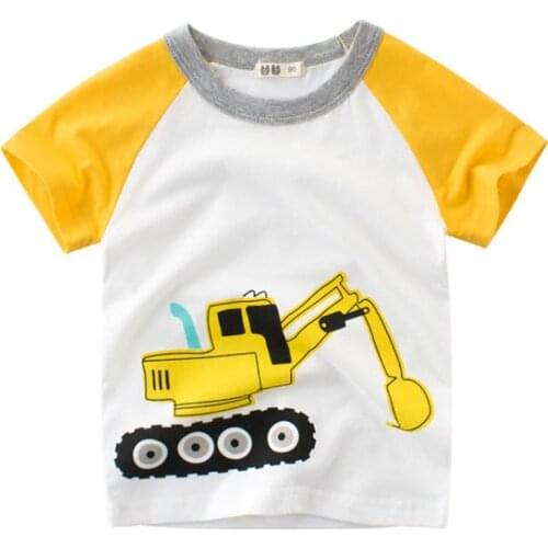 2-9 Ages Summer Boys Girls Cartoon Excavator T-shirts Kids Costume Cotton Children Short Sleeve Tops Boy girl Tees Clothes